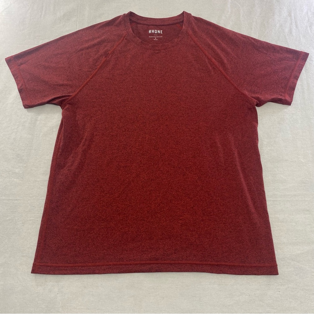 Rhone Reign T Shirt Men Large Red Performance Short Sleeve Crew Neck Heather